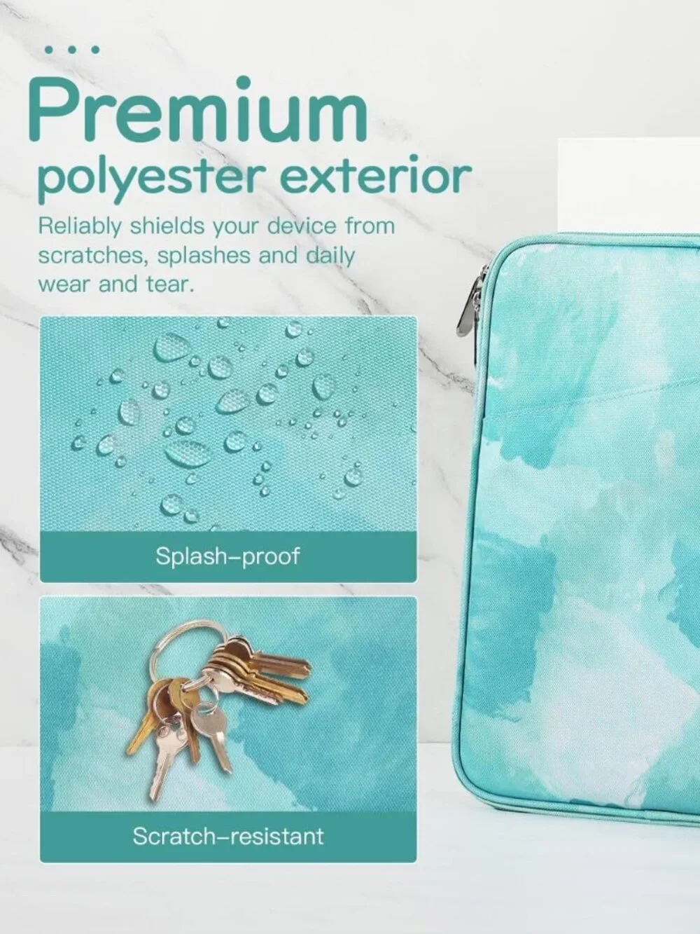 NWOT! Lightweight Padded Tablet/eReader Sleeve w/Turquoise Brushstroke Design